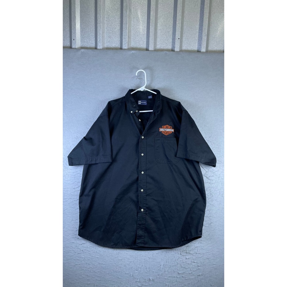 Blue Generation Button Up Shirt Mens XL Black Excellent Harley Davidson Patch